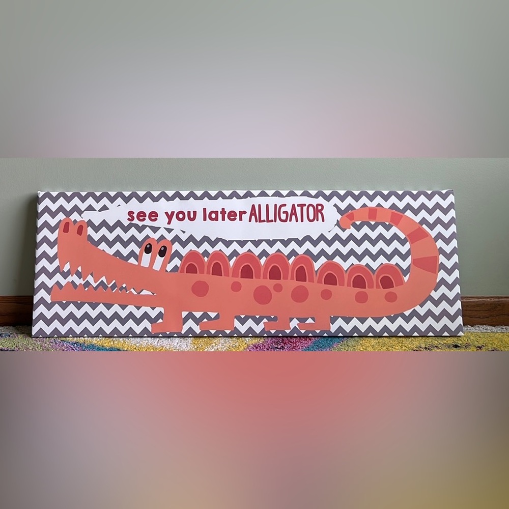 See You Later Alligator Wall Art - Coral & Gray - 36"x12"x1.5" - Picture 2 of 7